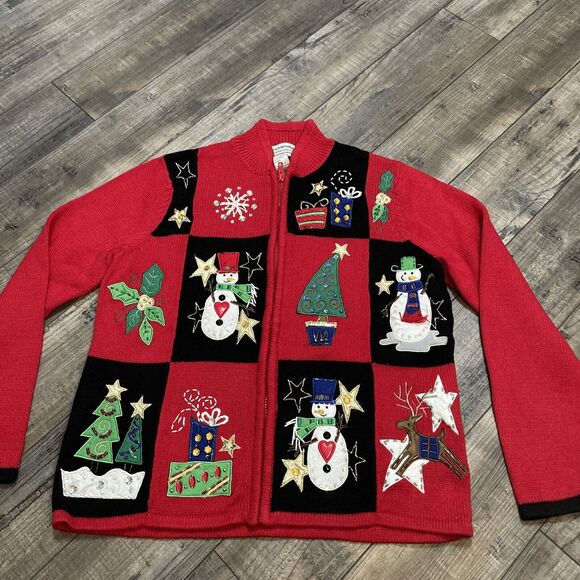 Vintage Tiara International Christmas Cardigan Sweater Red Sz M - Picture 1 of 7